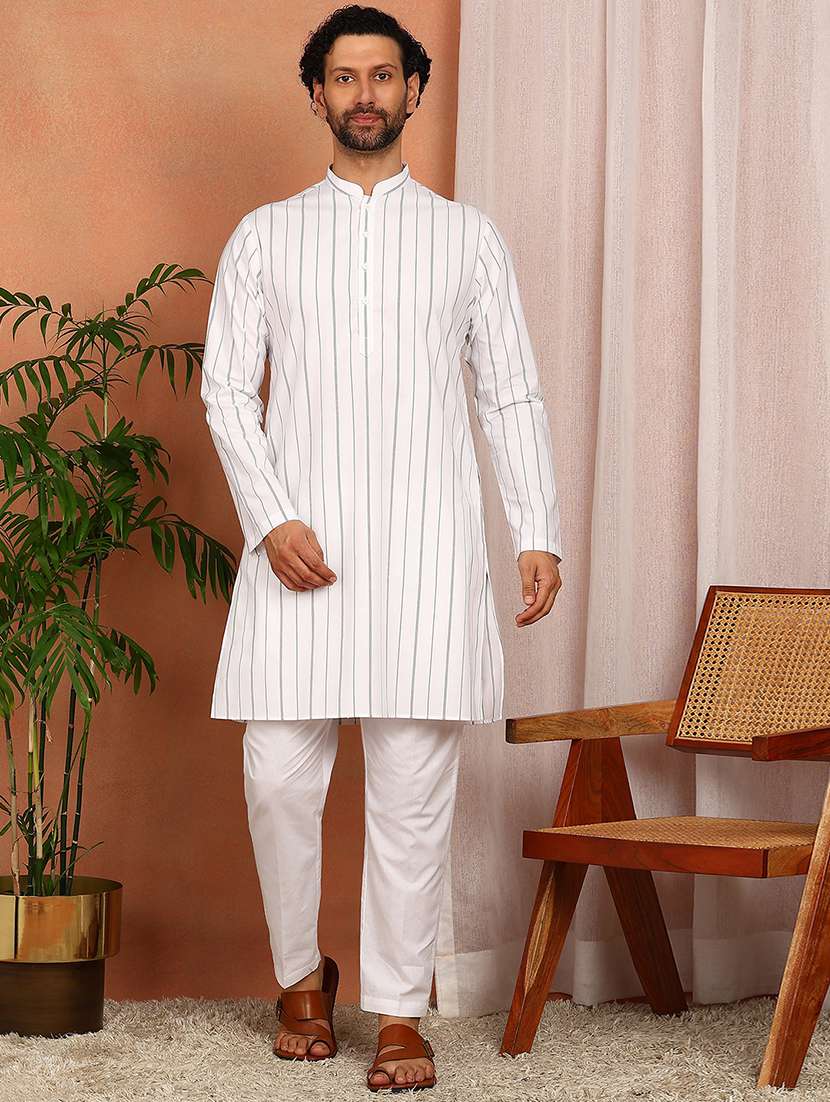 men striped mandarin neck kurta pyjama set