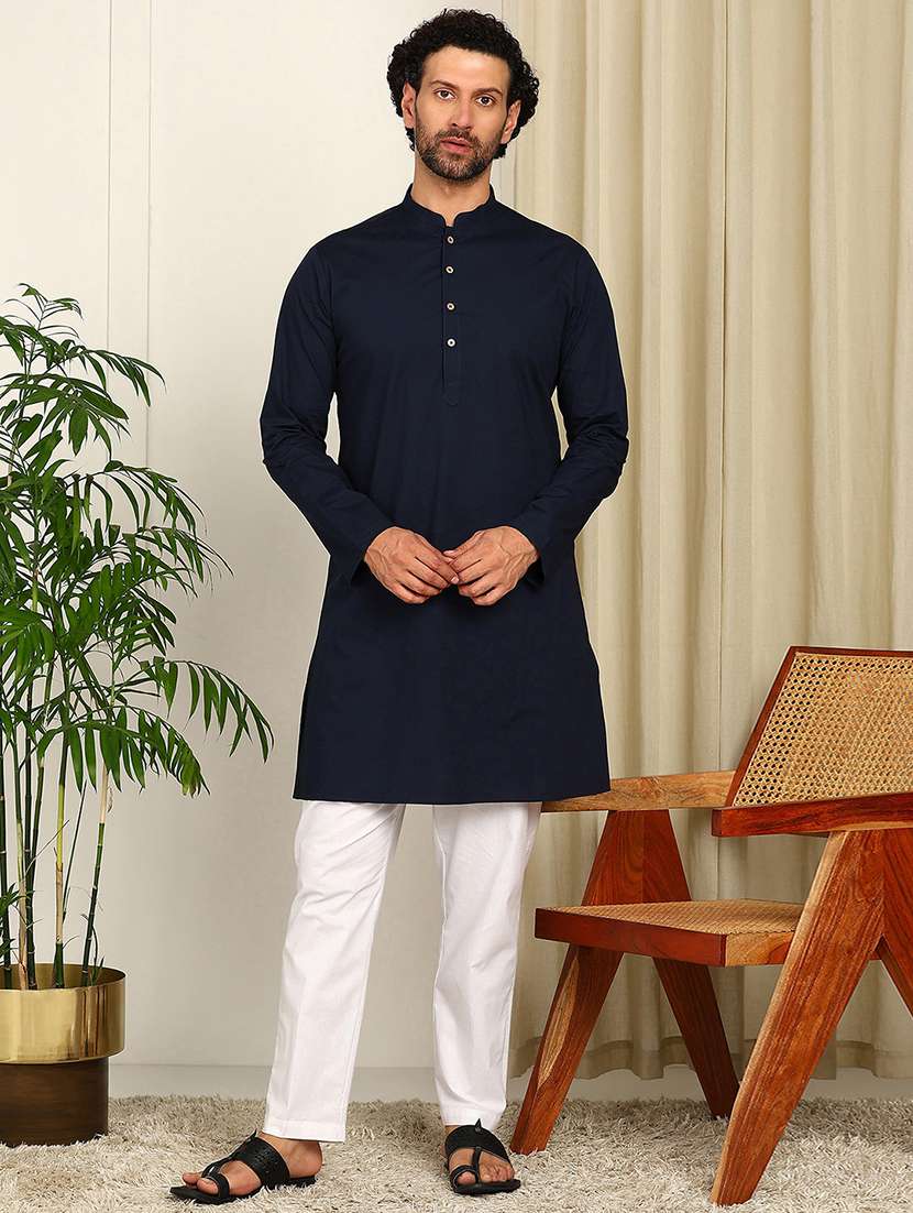 men solid mandarin neck kurta pyjama set