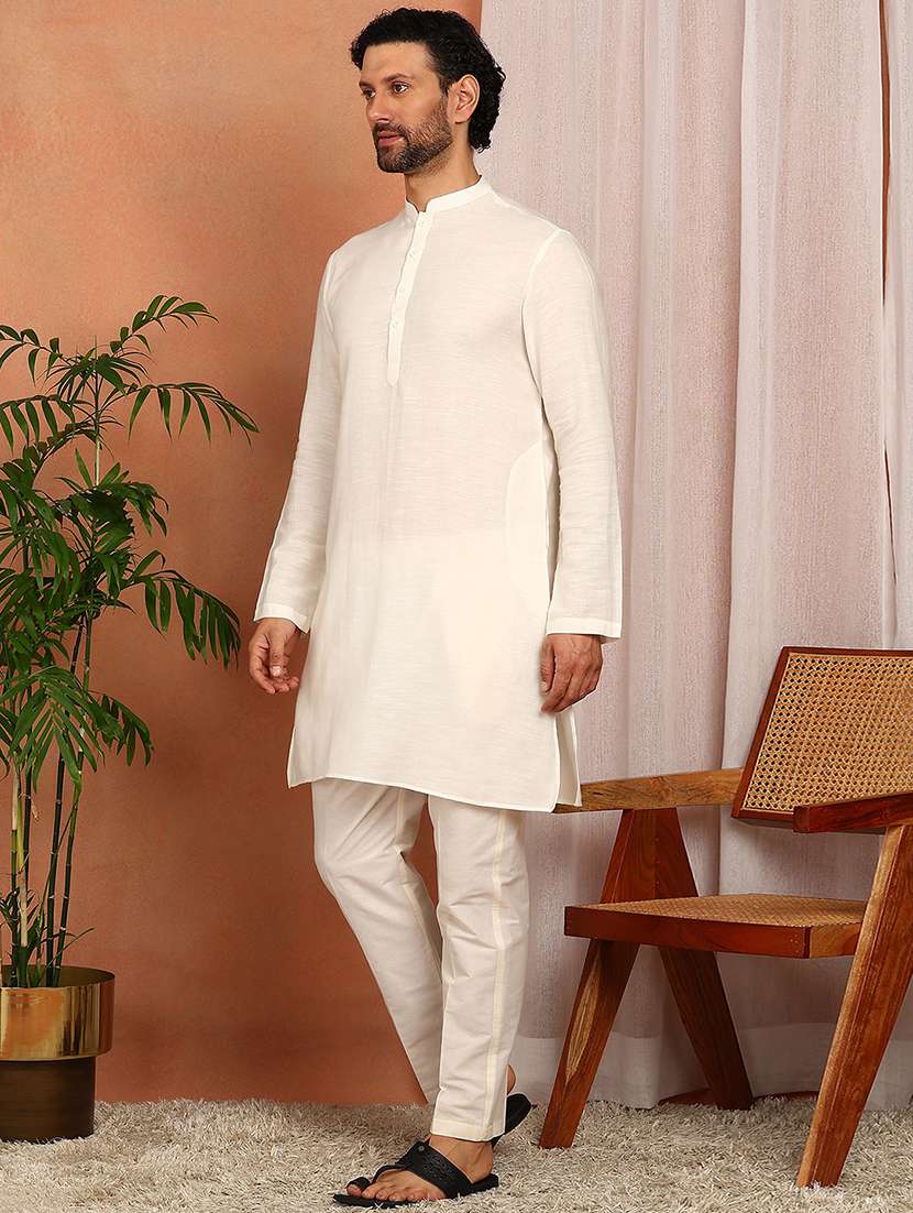 men solid mandarin neck kurta pyjama set - 22481532 -  Standard Image - 2