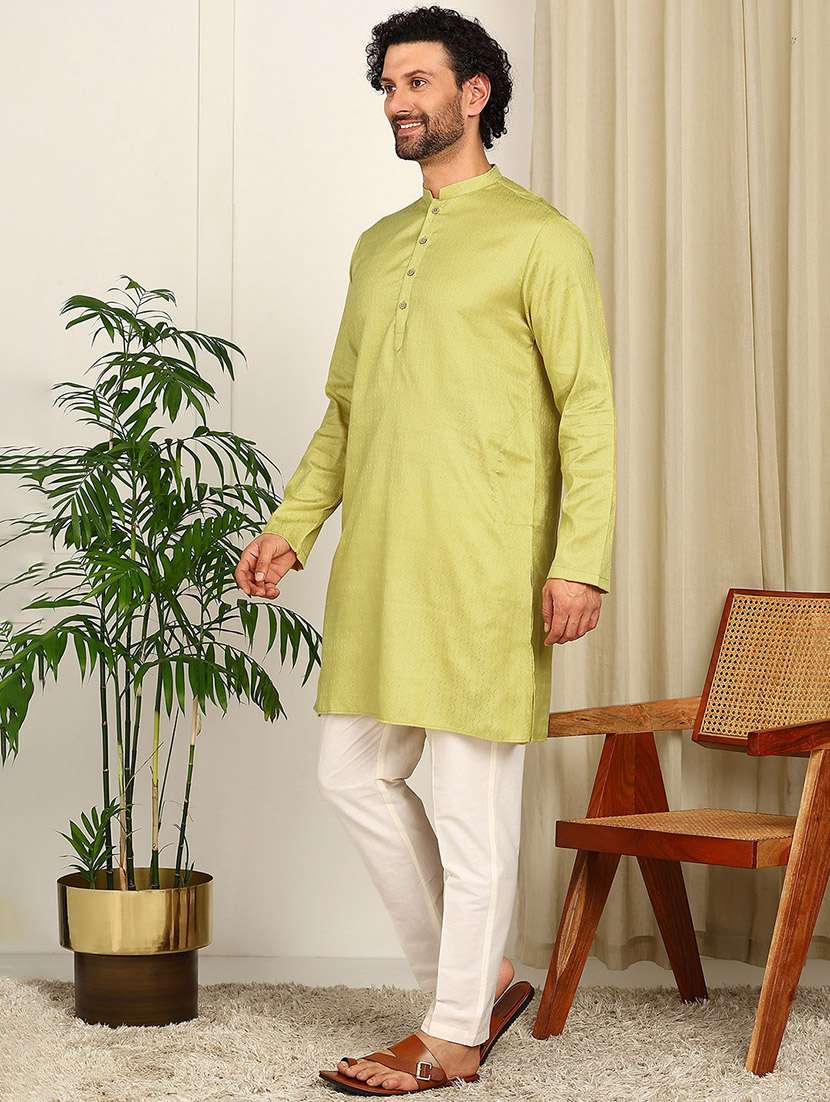 men solid with work mandarin neck kurta pyjama set - 22481544 -  Standard Image - 2