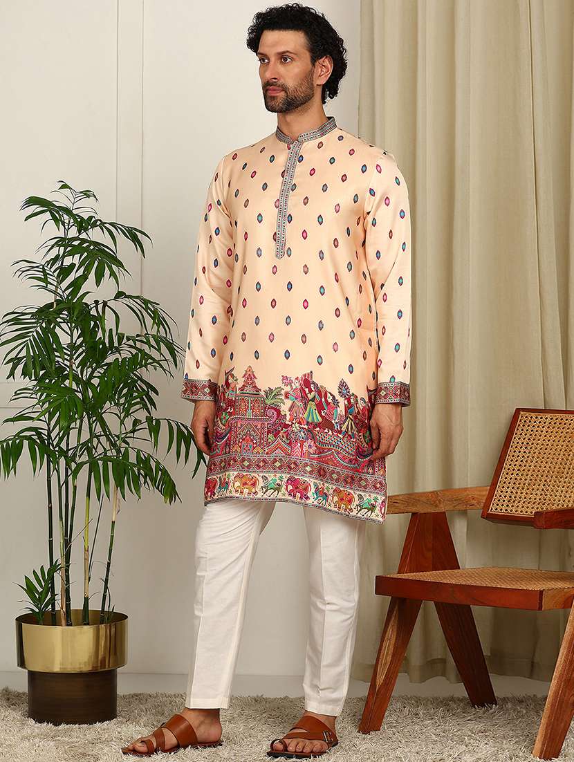 men printed mandarin neck kurta pyjama set - 22481547 -  Standard Image - 2