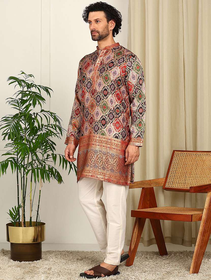 men printed mandarin neck kurta pyjama set - 22481548 -  Standard Image - 2