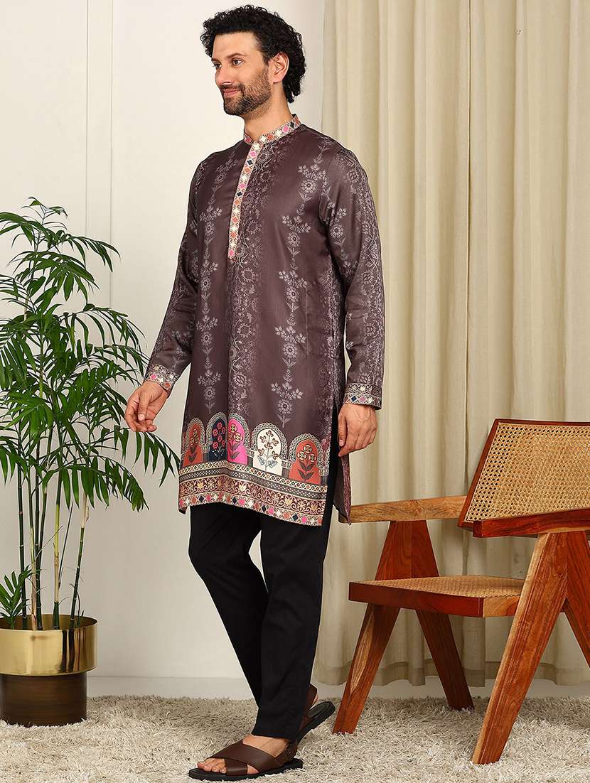 men printed mandarin neck kurta pyjama set - 22481550 -  Standard Image - 2
