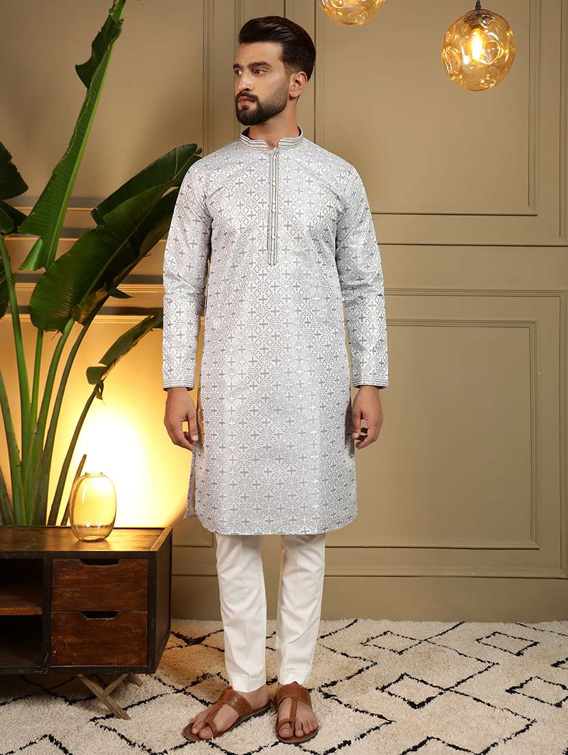 Men Self Design Mandarin Neck Long Kurta - 22481594 -  Standard Image - 2