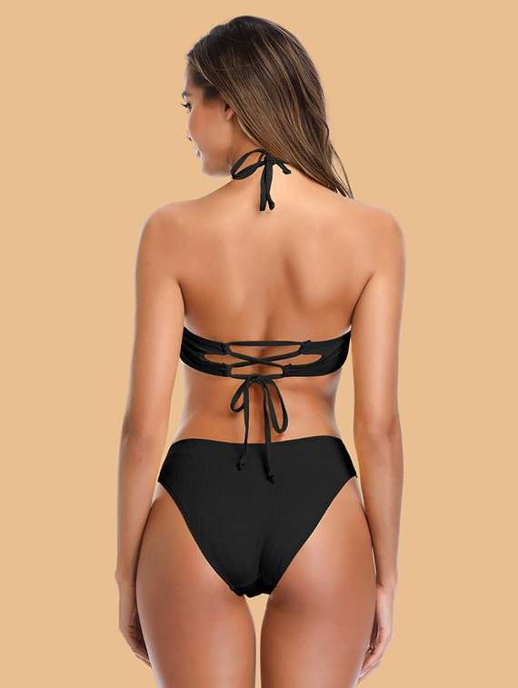  nylon halter neck bikini set with lace - 22481685 -  Standard Image - 2