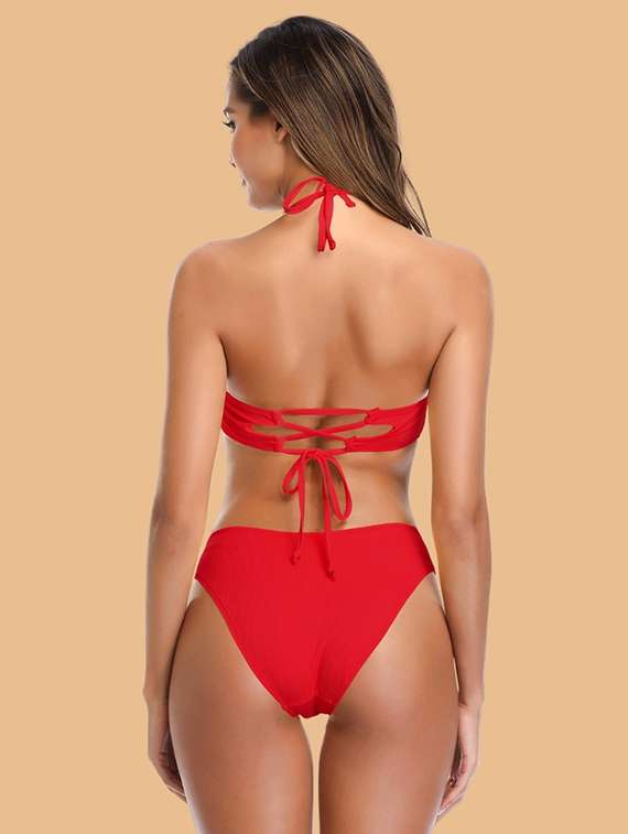  nylon halter neck bikini set with lace - 22481686 -  Standard Image - 2