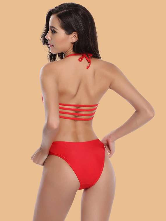  nylon halter neck bikini set with lace - 22481696 -  Standard Image - 2
