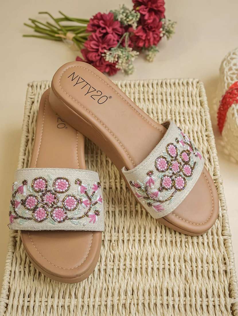 women embroidered slip on wedge
