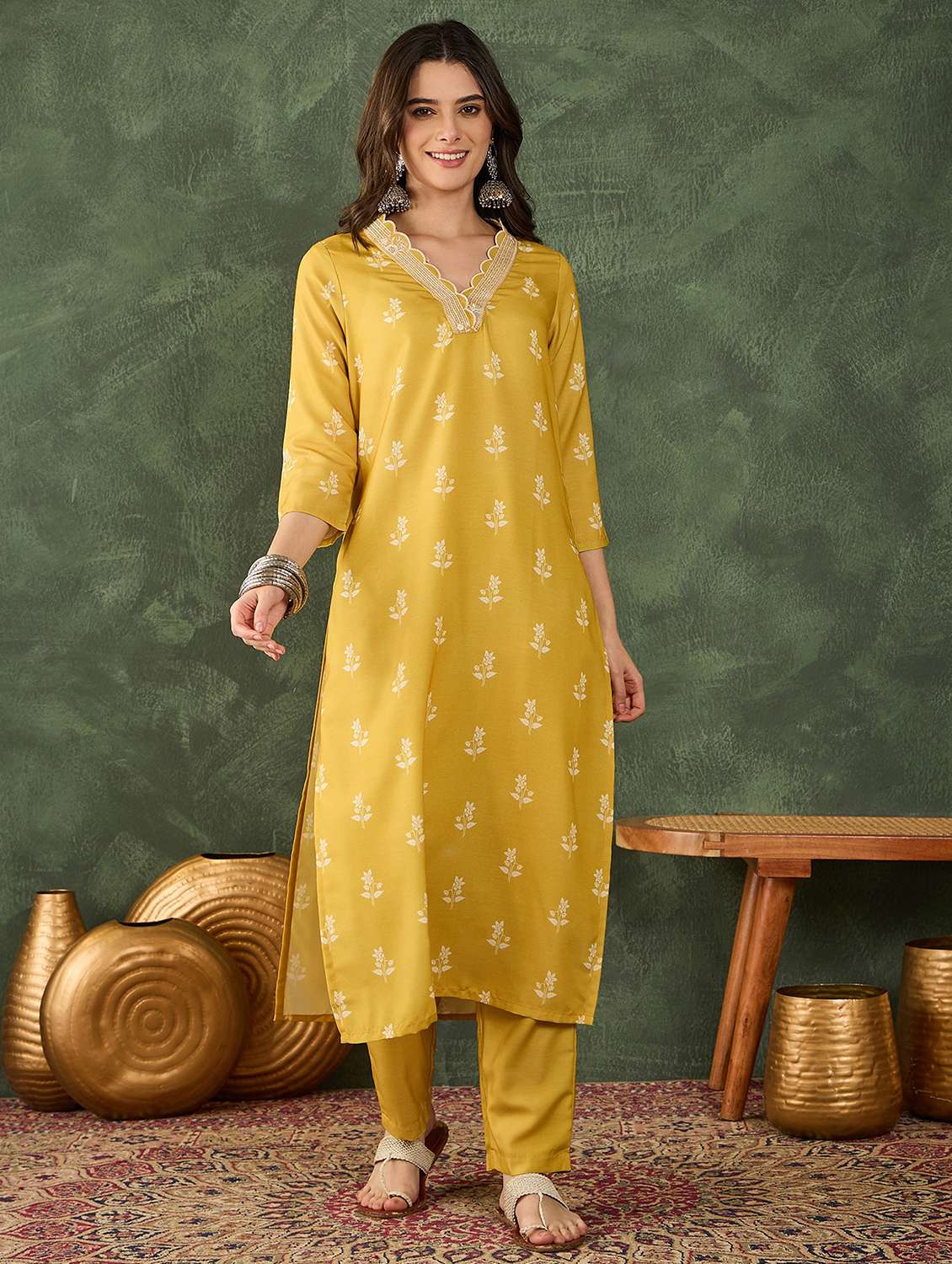 women printed three quarter sleeve kurta pant with dupatta set - 22481750 -  Standard Image - 2