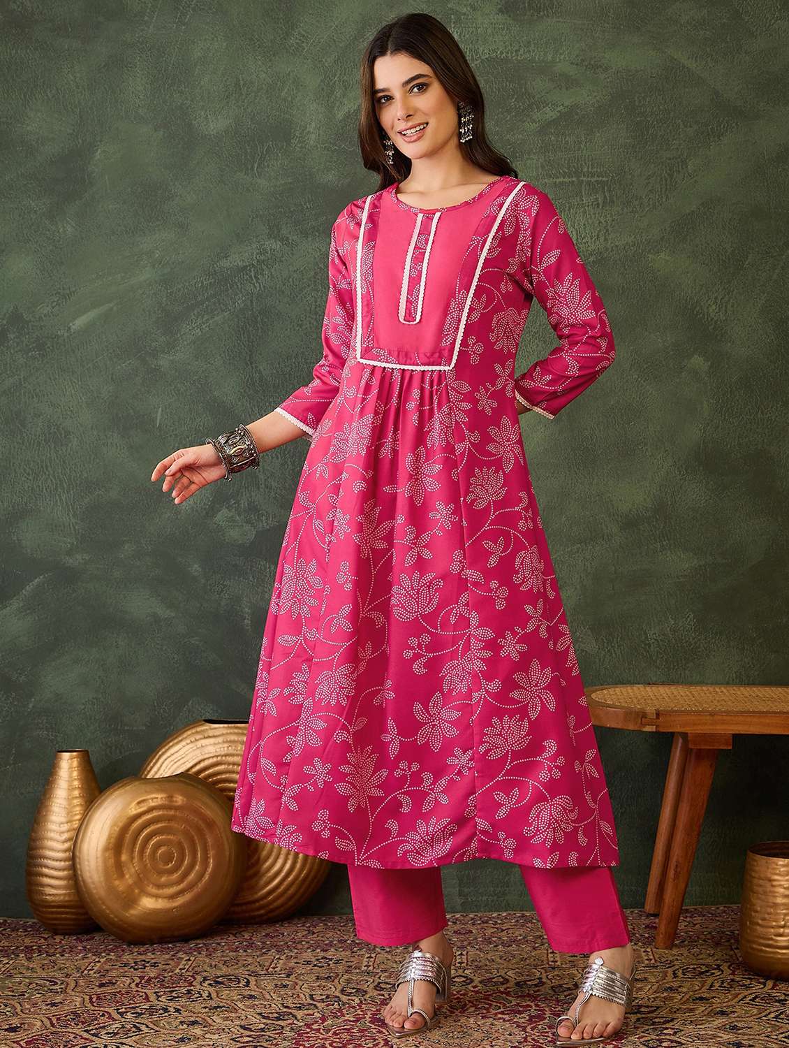 women printed three quarter sleeve kurta pant with dupatta set - 22481752 -  Standard Image - 2