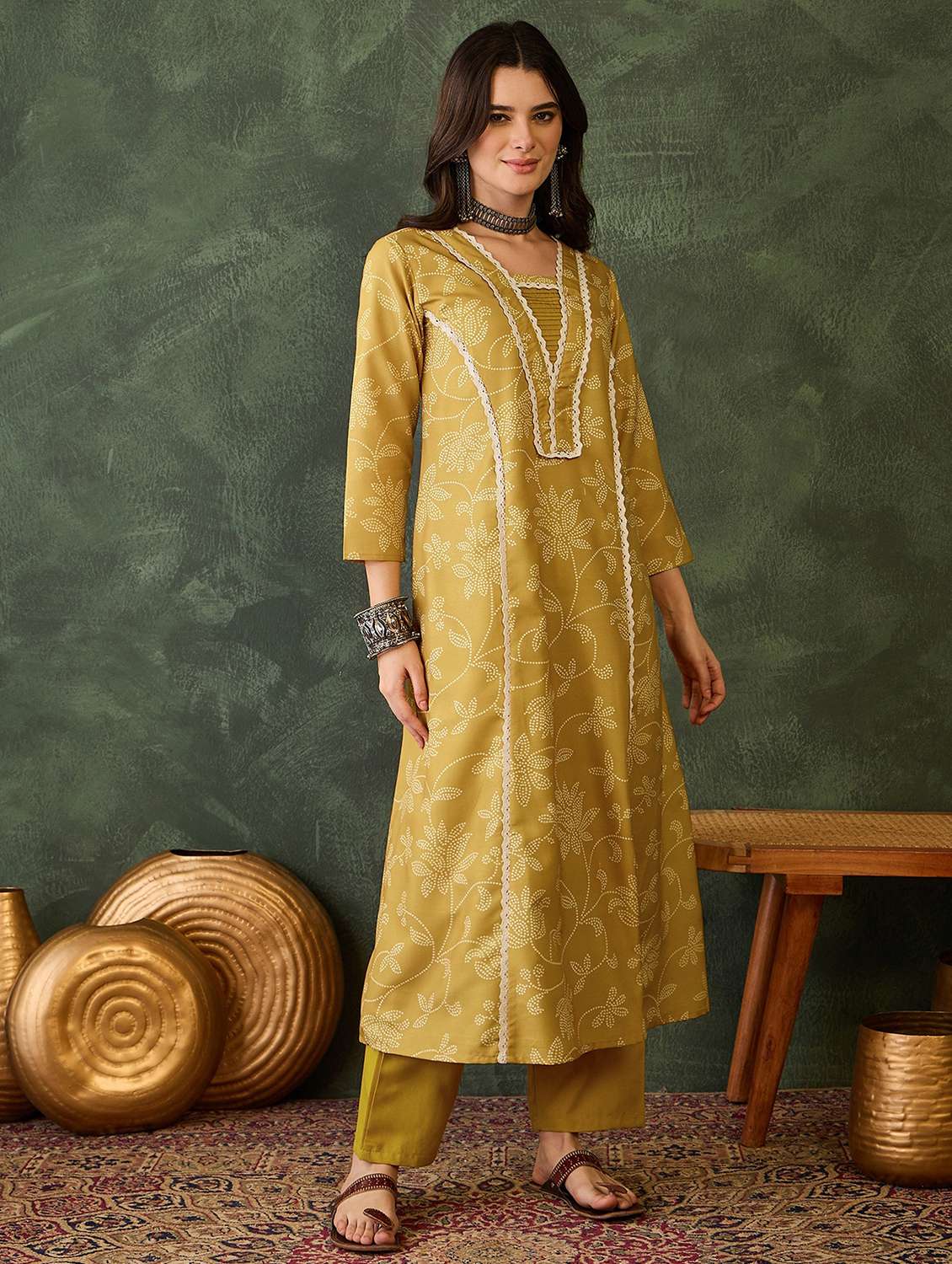 women printed three quarter sleeve kurta pant with dupatta set - 22481753 -  Standard Image - 2