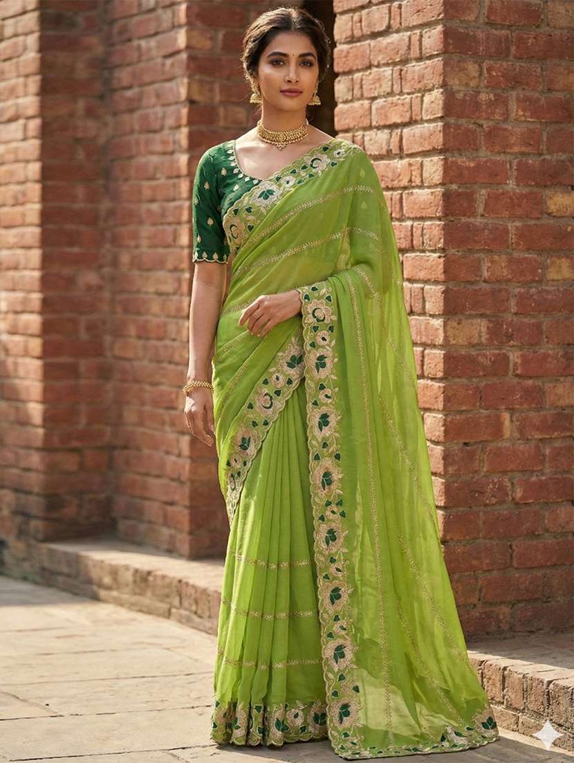 women solid with work embroidered saree with blouse