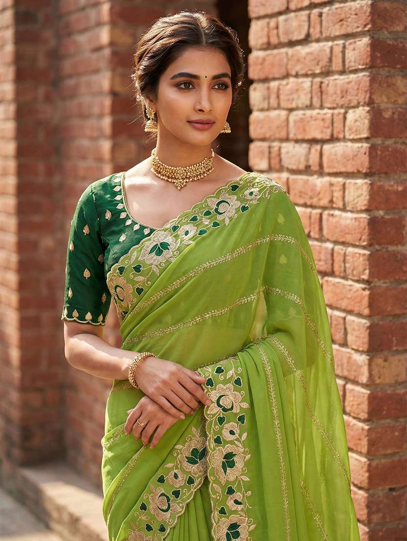 women solid with work embroidered saree with blouse - 22481759 -  Standard Image - 2