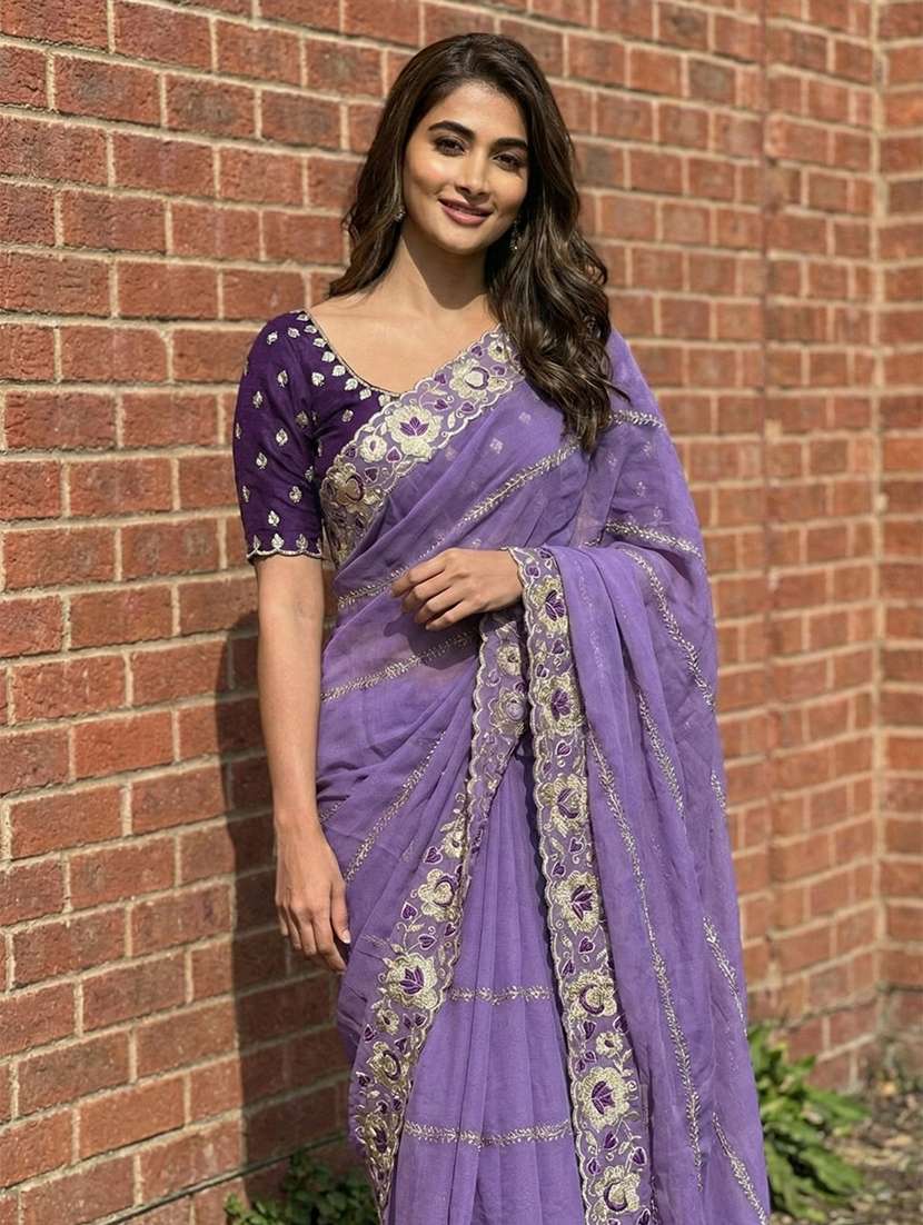 women solid with work embroidered saree with blouse - 22481760 -  Standard Image - 2