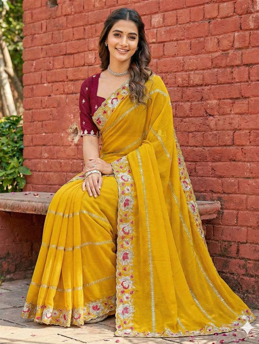 women solid with work embroidered saree with blouse - 22481764 -  Standard Image - 2