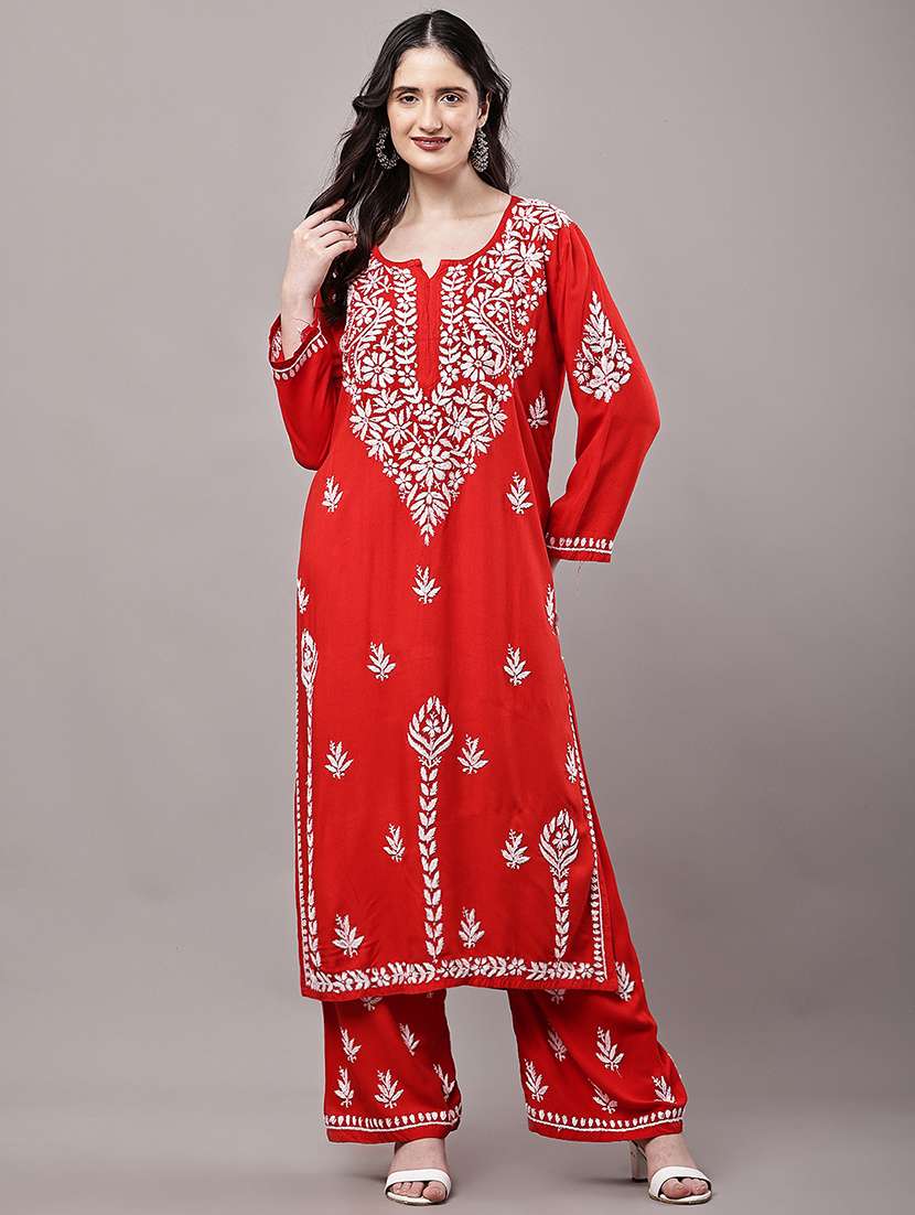 women solid with work long sleeve kurta palazzo set - 22485896 -  Standard Image - 2