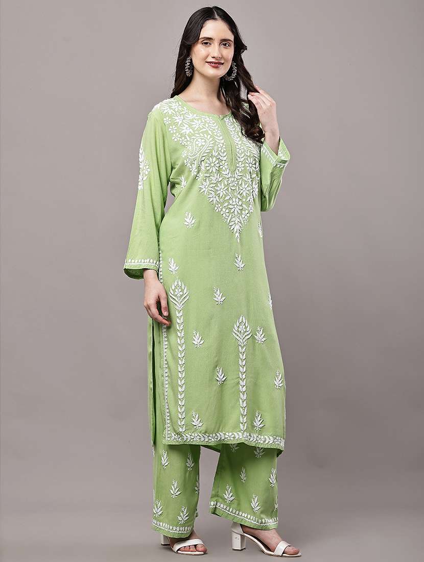 women solid with work long sleeve kurta palazzo set - 22485897 -  Standard Image - 2