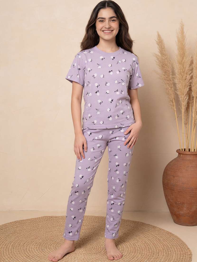 girls purple cotton pyjama set nightwear