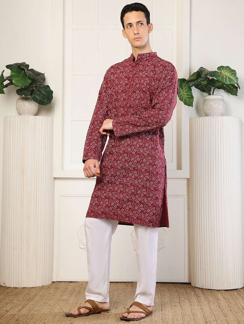 Men Printed Mandarin Neck Long Kurta - 22485919 -  Standard Image - 2