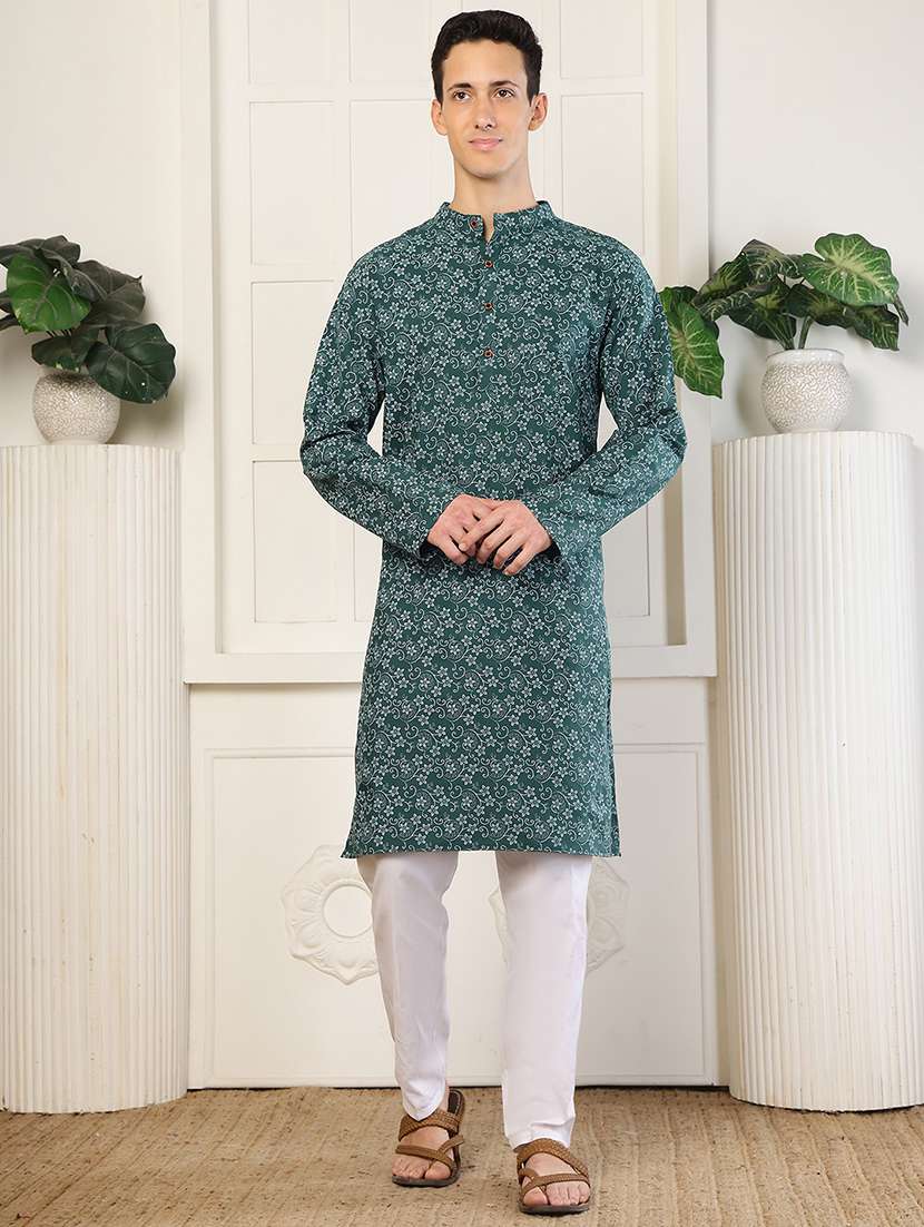 men printed mandarin neck long kurta - 22485921 -  Standard Image - 2