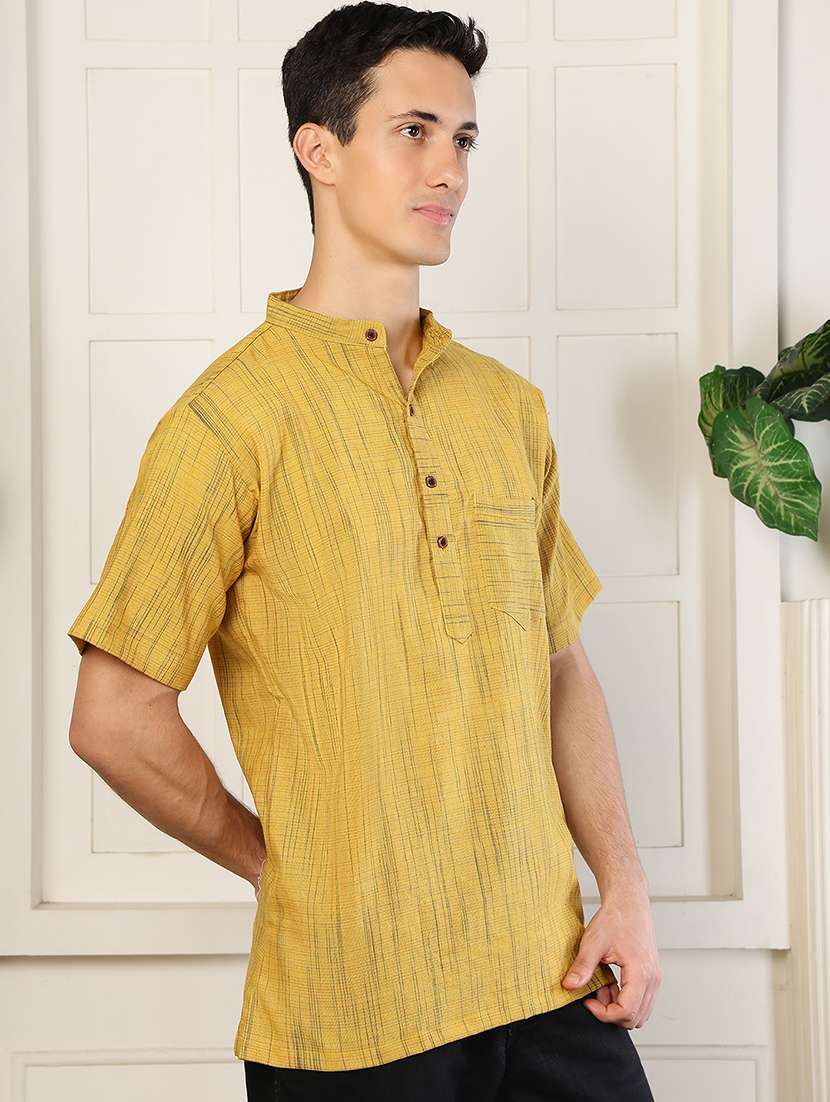 men self design mandarin neck short kurta - 22485932 -  Standard Image - 2