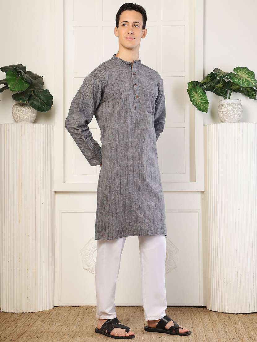 men self design mandarin neck long kurta - 22485933 -  Standard Image - 2