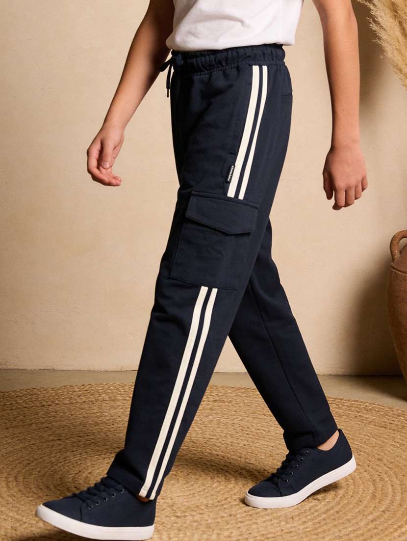 navy blue fleece track pant with side tape - 22486017 -  Standard Image - 2
