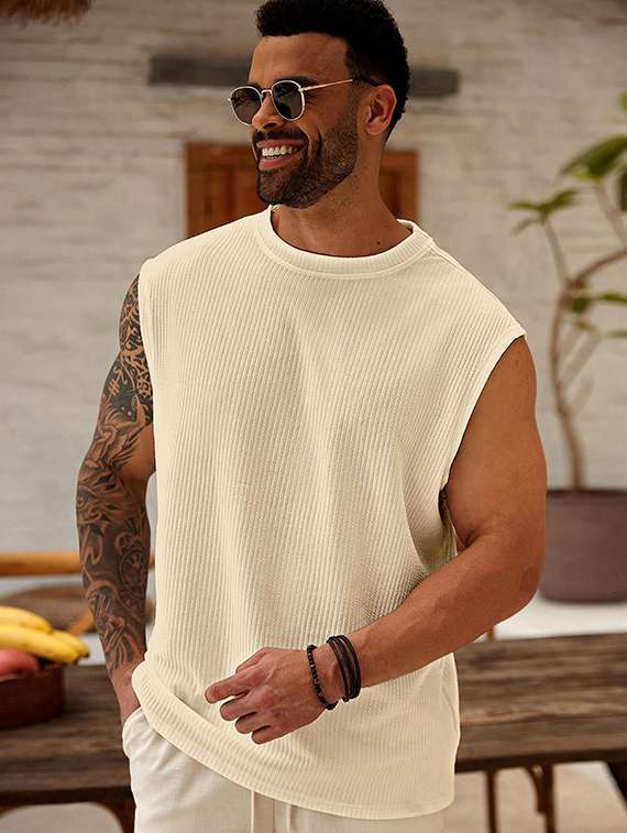 men self design sleeveless regular fit t-shirt - 22486046 -  Standard Image - 2