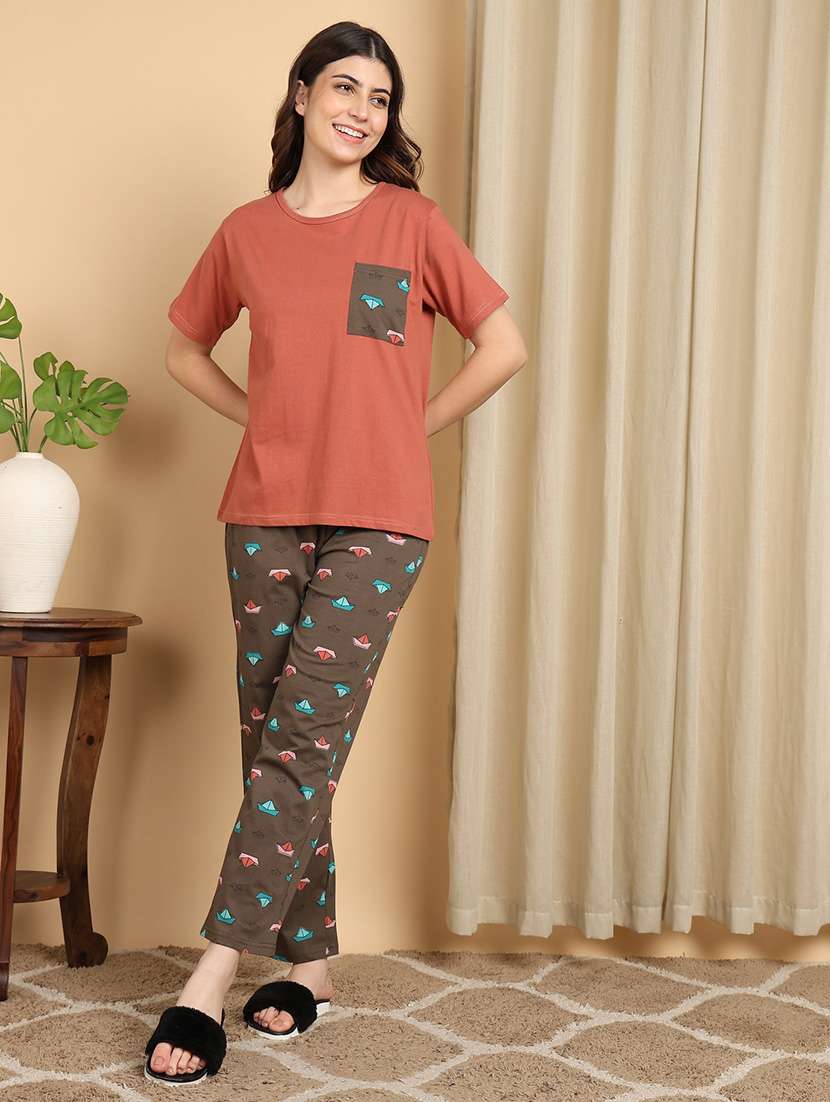 women peach cotton pyjama set nightwear set - 22486071 -  Standard Image - 2