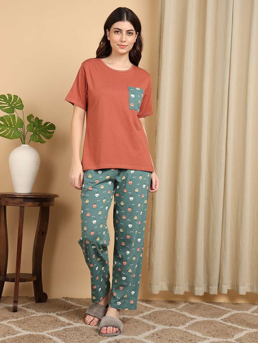 women peach cotton pyjama set nightwear set - 22486074 -  Standard Image - 2