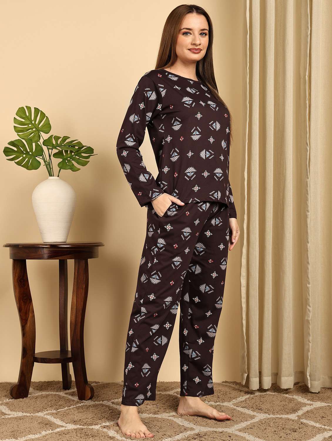 Girls Cotton Abstract Print Round Neck Long Sleeves Pyjama Set - 22486078 -  Standard Image - 2
