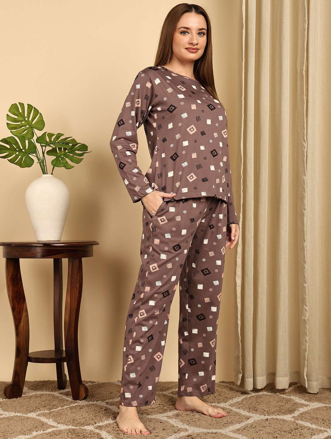 girls peach cotton pyjama set nightwear set - 22486084 -  Standard Image - 2