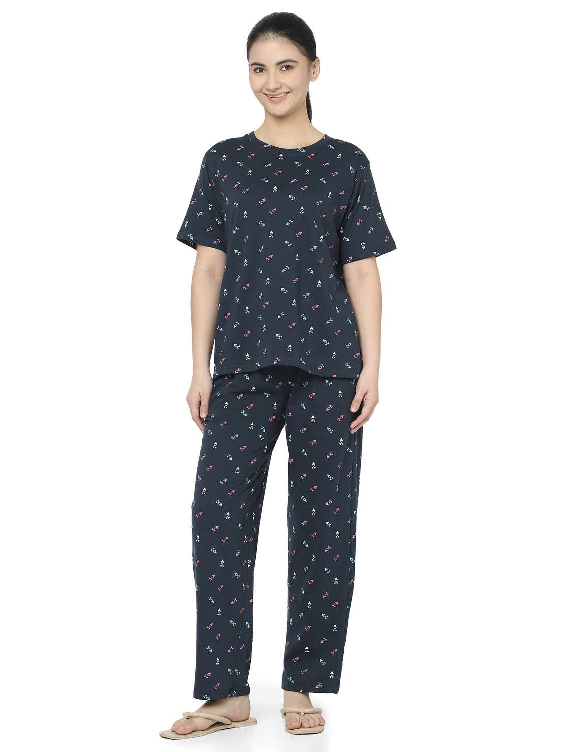 Girls Abstract Print Cotton Short Sleeves Pyjama Set - 22486087 -  Standard Image - 2