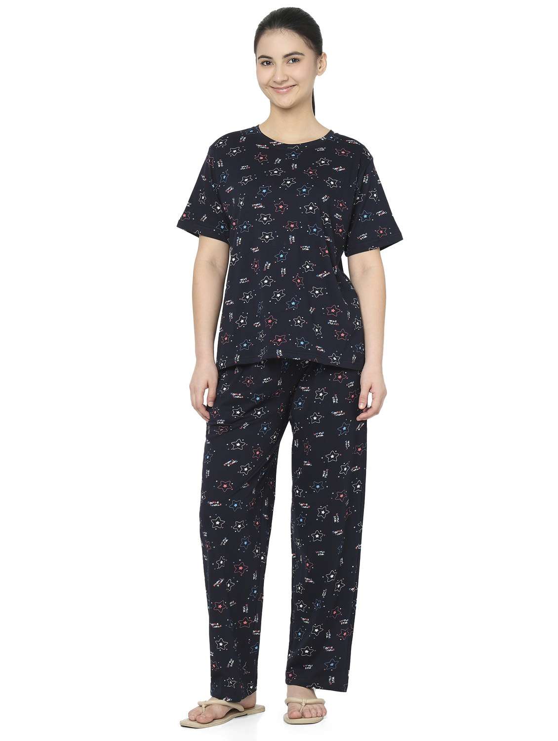 girls smarty pants navy blue cotton abstract night suit set - 22486094 -  Standard Image - 2