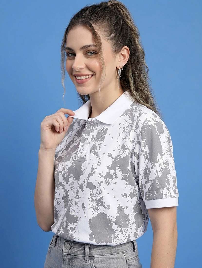 women printed polyester polo neck t-shirt - 22486165 -  Standard Image - 2