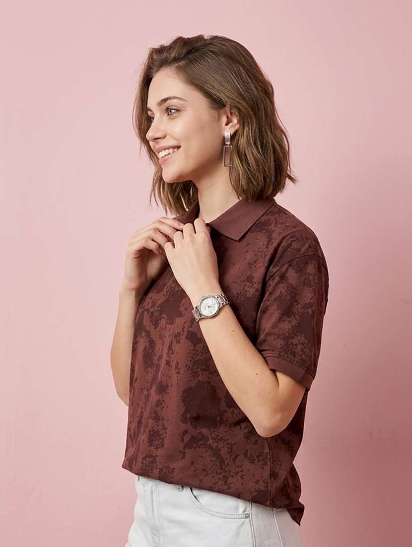 women printed polyester polo neck t-shirt - 22486166 -  Standard Image - 2