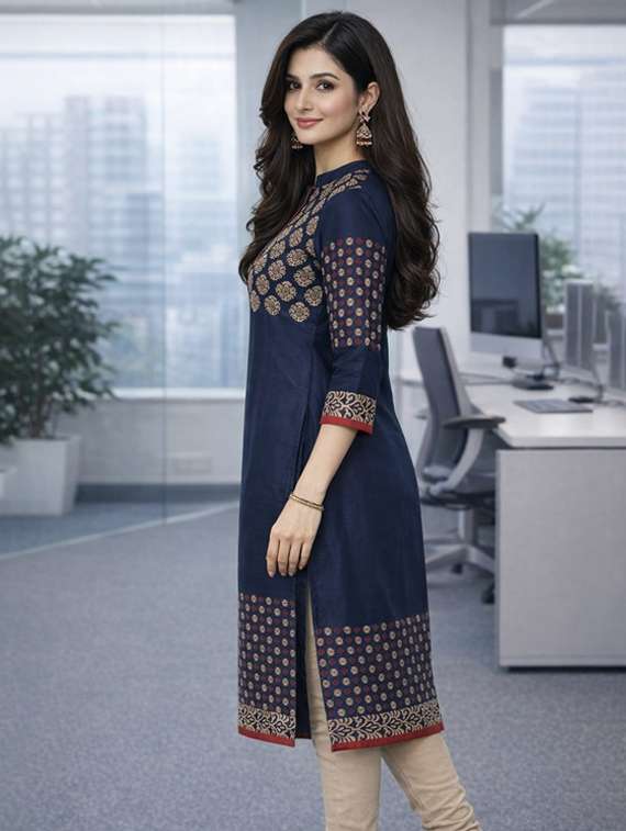 women printed three quarter sleeve straight kurta - 22486216 -  Standard Image - 2