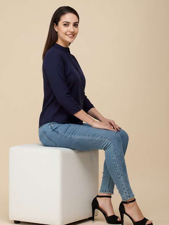 women blue poly crepe regular shirt - 22486223 -  Standard Image - 2