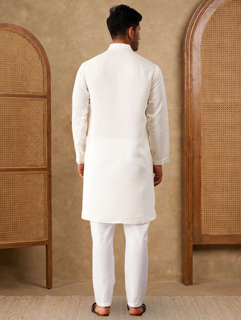 men solid with work mandarin neck kurta pyjama set - 22486267 -  Standard Image - 2