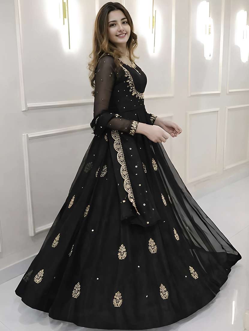 women embroidered round neck gown with dupatta - 22486301 -  Standard Image - 2