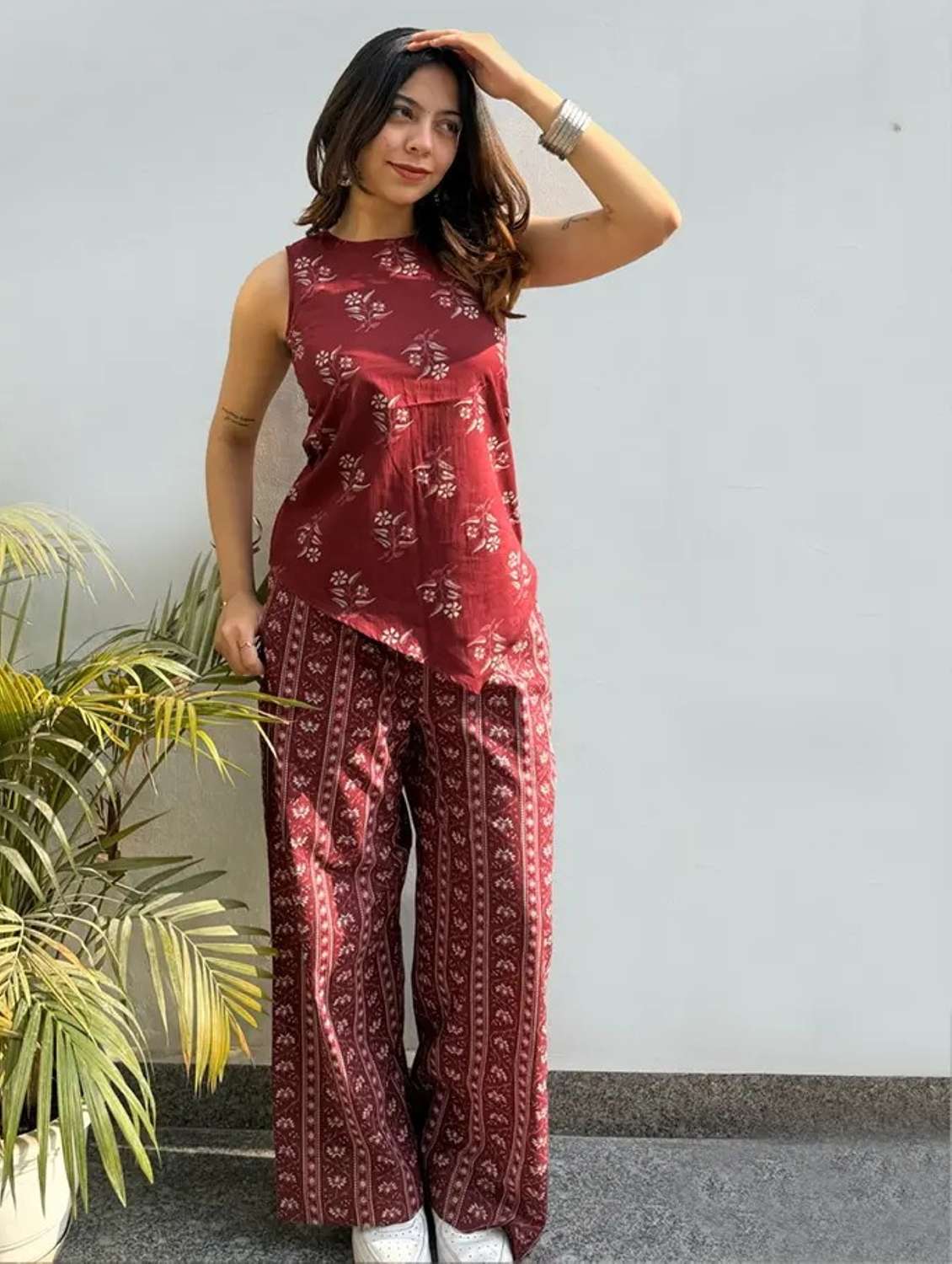 women printed sleeveless top and palazzo co-ord set - 22486311 -  Standard Image - 2