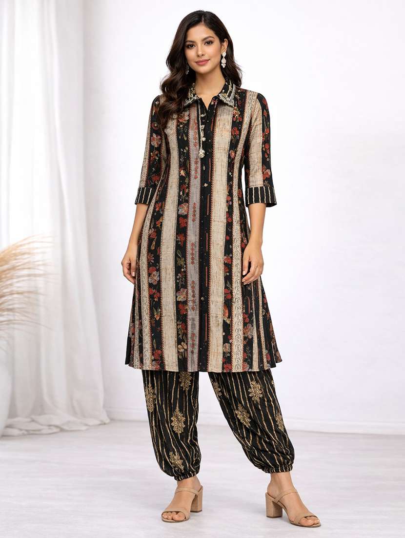 women printed three quarter sleeve kurta salwar set - 22486382 -  Standard Image - 2