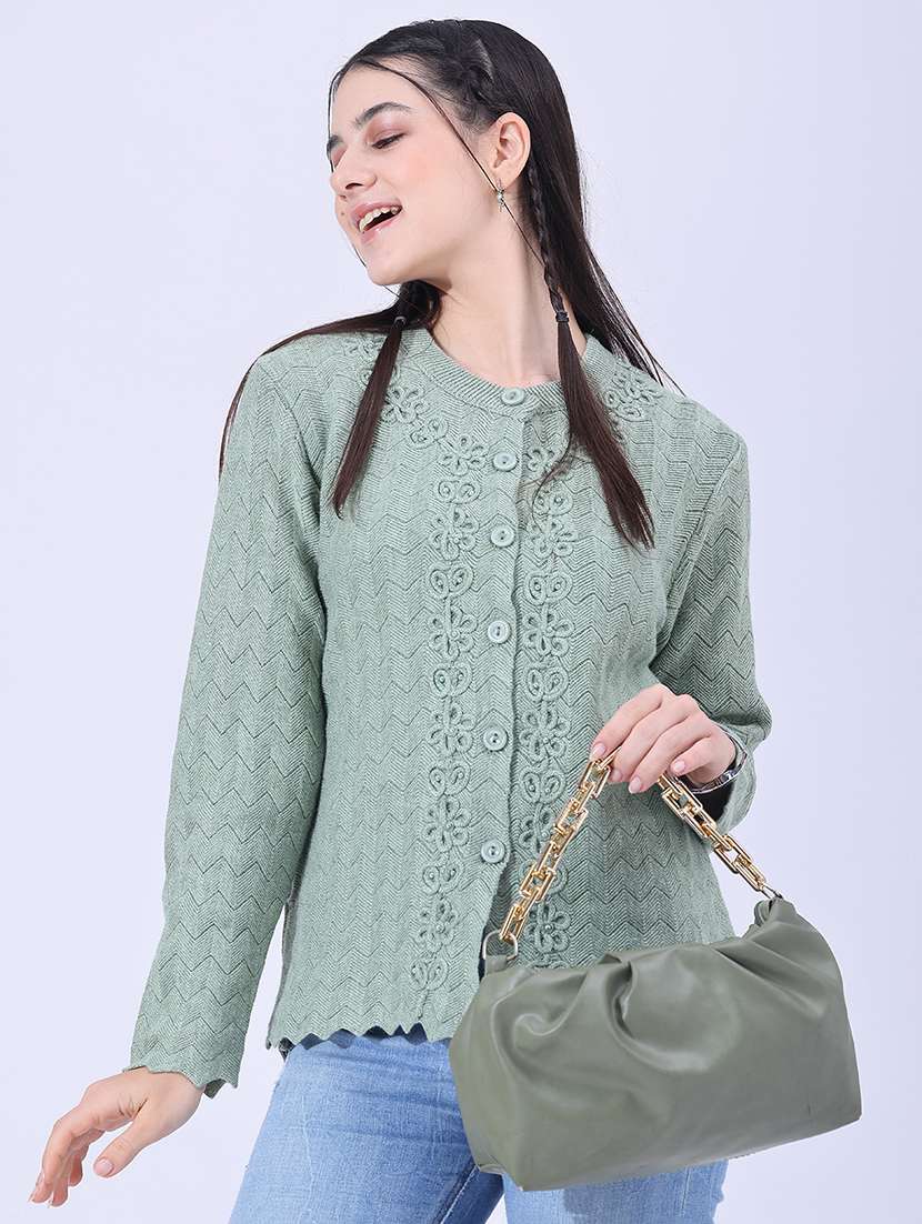 Women Self Design Long Sleeves Regular Fit Cardigan - 22486467 -  Standard Image - 2