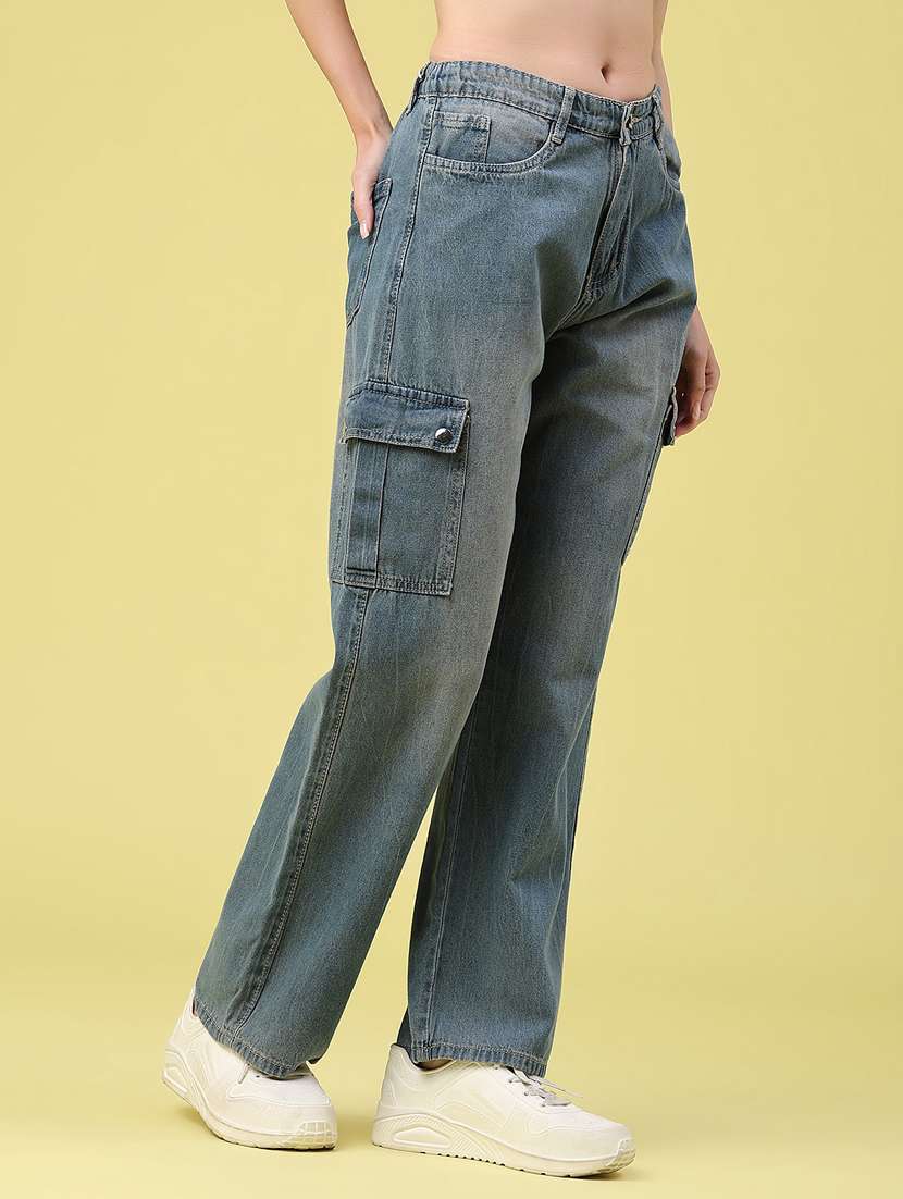 women solid mid rise cargo jeans - 22486541 -  Standard Image - 2