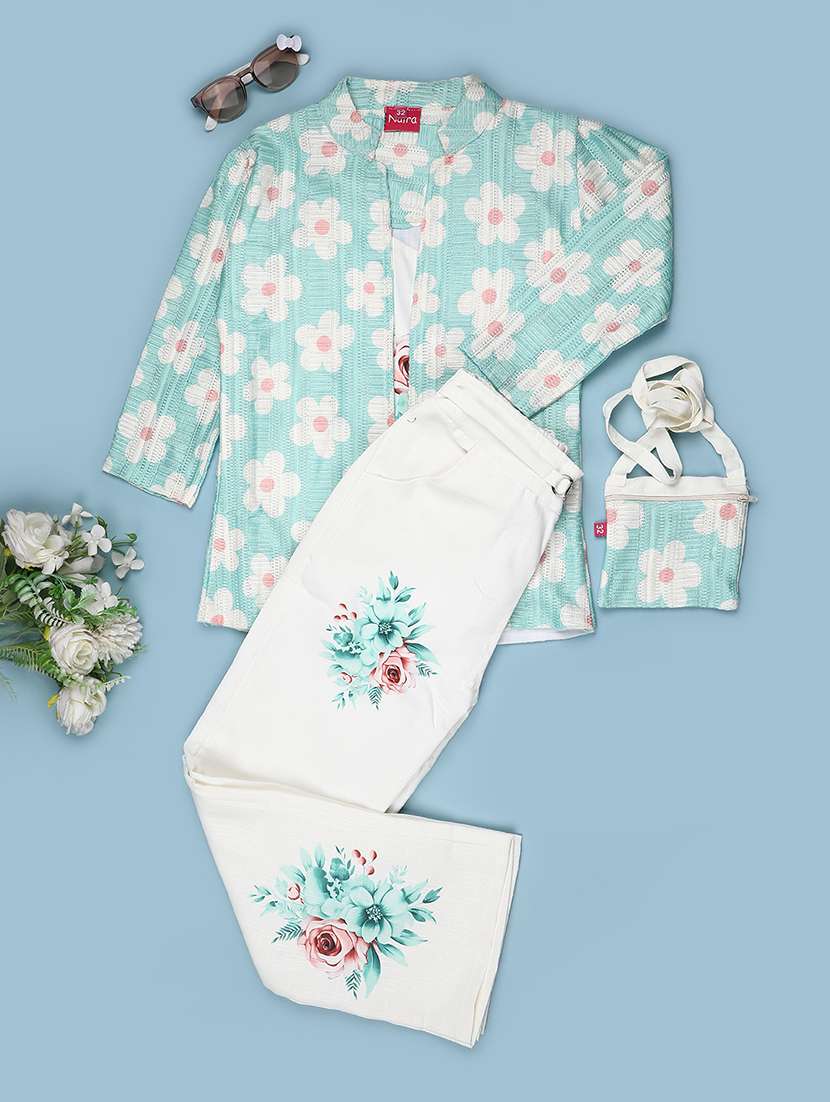girls floral printed long sleeves top and trouser set