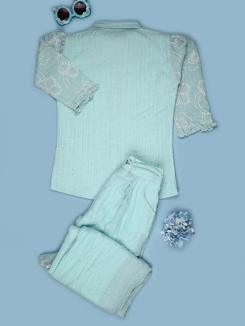 Girls Embroidered Three Quarter Sleeves Shirt And Trouser Co-ord Set - 22486574 -  Standard Image - 2