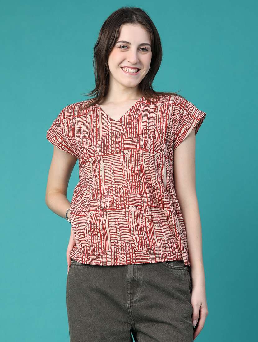 Women Printed Short Sleeves Regular Top - 22486660 -  Standard Image - 2