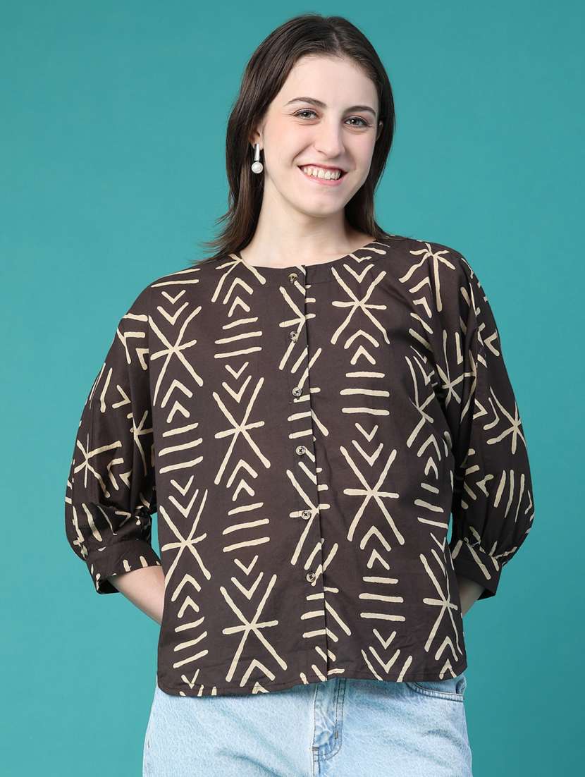 Women Printed Three Quarter Sleeves Regular Top - 22486667 -  Standard Image - 2