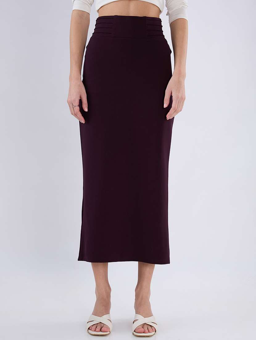 girls polyester solid pencil midi skirt