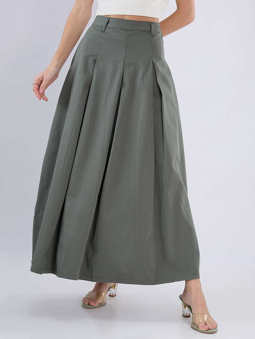 girls green flared maxi skirt